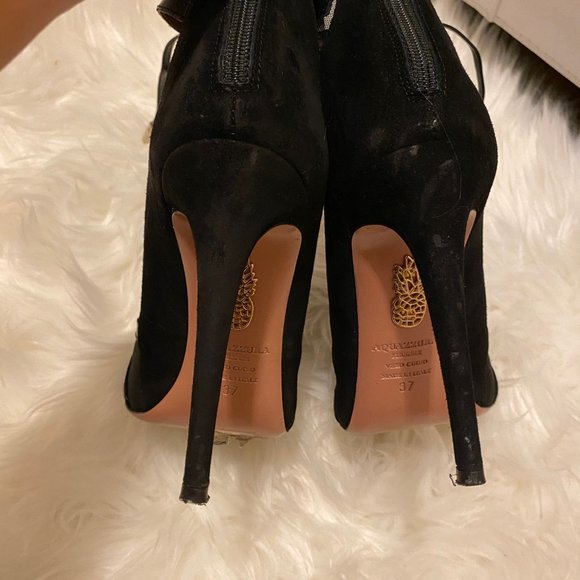 Aquazzura Black Leather Suede Strappy French Lover Booties SZ 37 - Picture 11 of 13